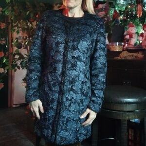 Blue Faux Fur Mid Length Coat